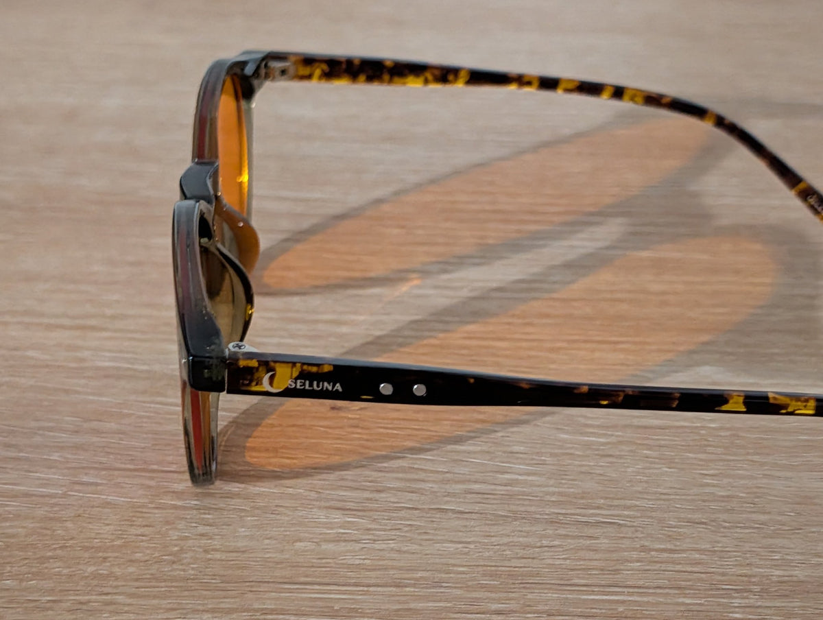 Seluna amber glasses, side view